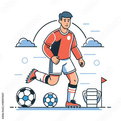A Concept Illustration of a Dynamic Soccer Player in Full Motion