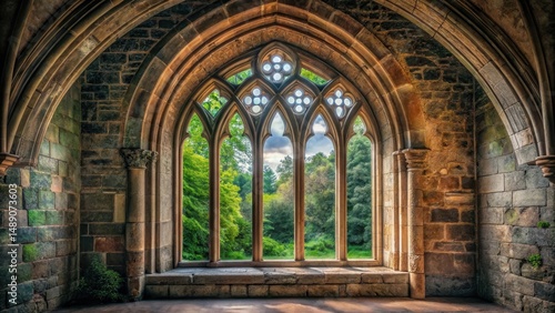Ancient Gothic Arch Window in Old Church, old church, interior design