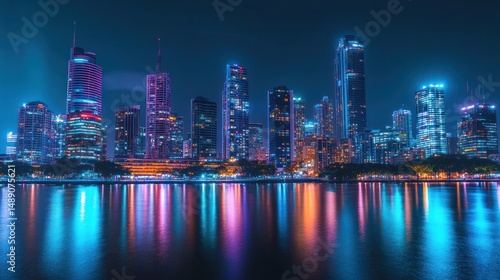 Wallpaper Mural Reflections of Metropolis: A Vivid Nightscape of Urban Architecture Shimmering on Water Torontodigital.ca