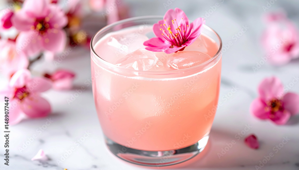 Pink Blossom Cocktail, Iced Drink - Pastel colors Pink Blossom Cocktail, Iced Drink - Pastel colors