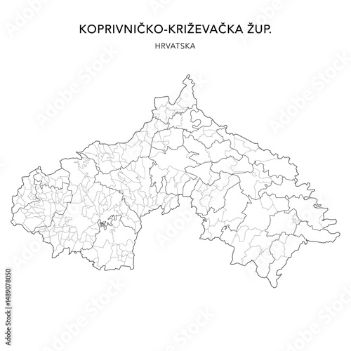 Vector Map of Koprivnica-Križevci County (Koprivničko-Križevačka Županija) with Settlements (Naselja), and Cities, Towns (Gradovi), and Municipalities (Općine) - Croatia 2025