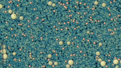 Abstract textured background with small, varied colored spheres on a teal surface