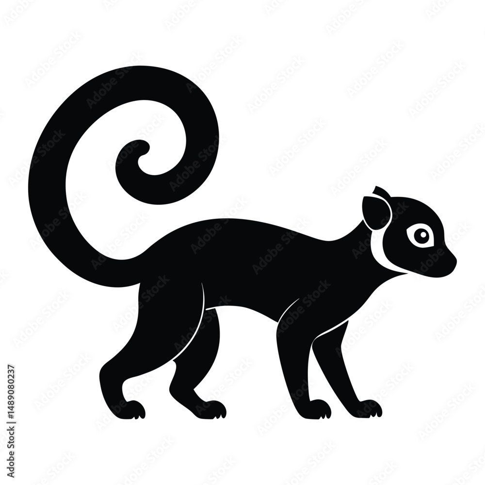 Obraz premium Walking Lemur with Curled Tail Silhouette