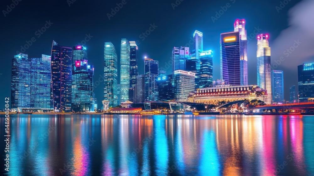 Fototapeta premium The vibrant skyline of Singapore, a captivating urban panorama at twilight