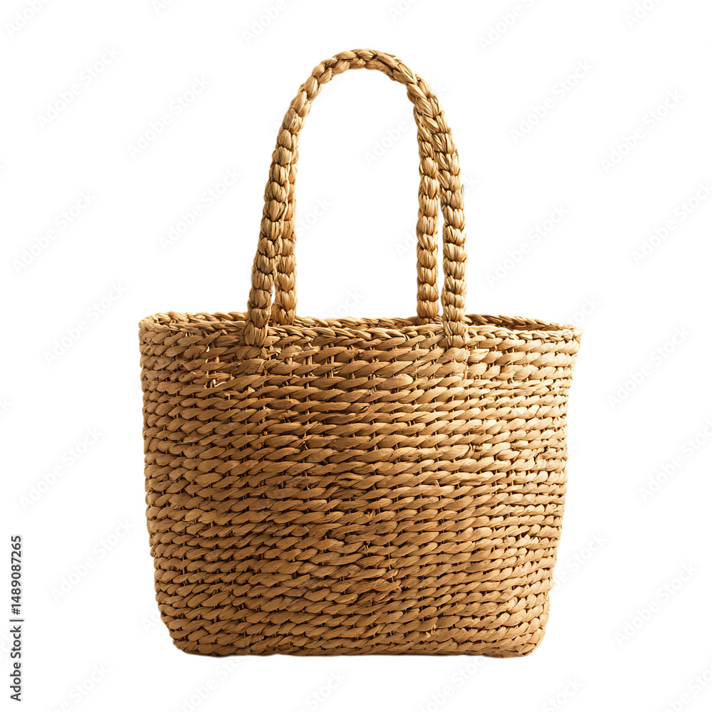 Natural Straw Tote Bag with an Organic Texture Isolated on Transparent Background Natural Straw Tote Bag with an Organic Texture Isolated on Transparent Background