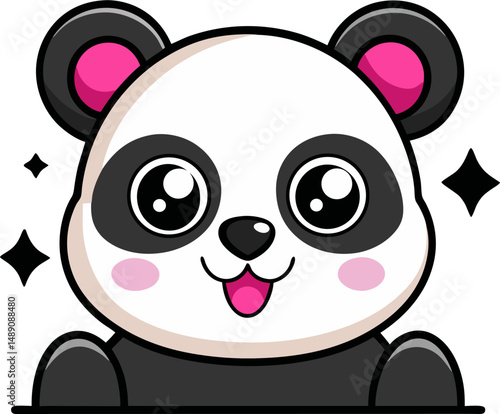 A cute, animated panda with pink cheeks and sparkling eyes.