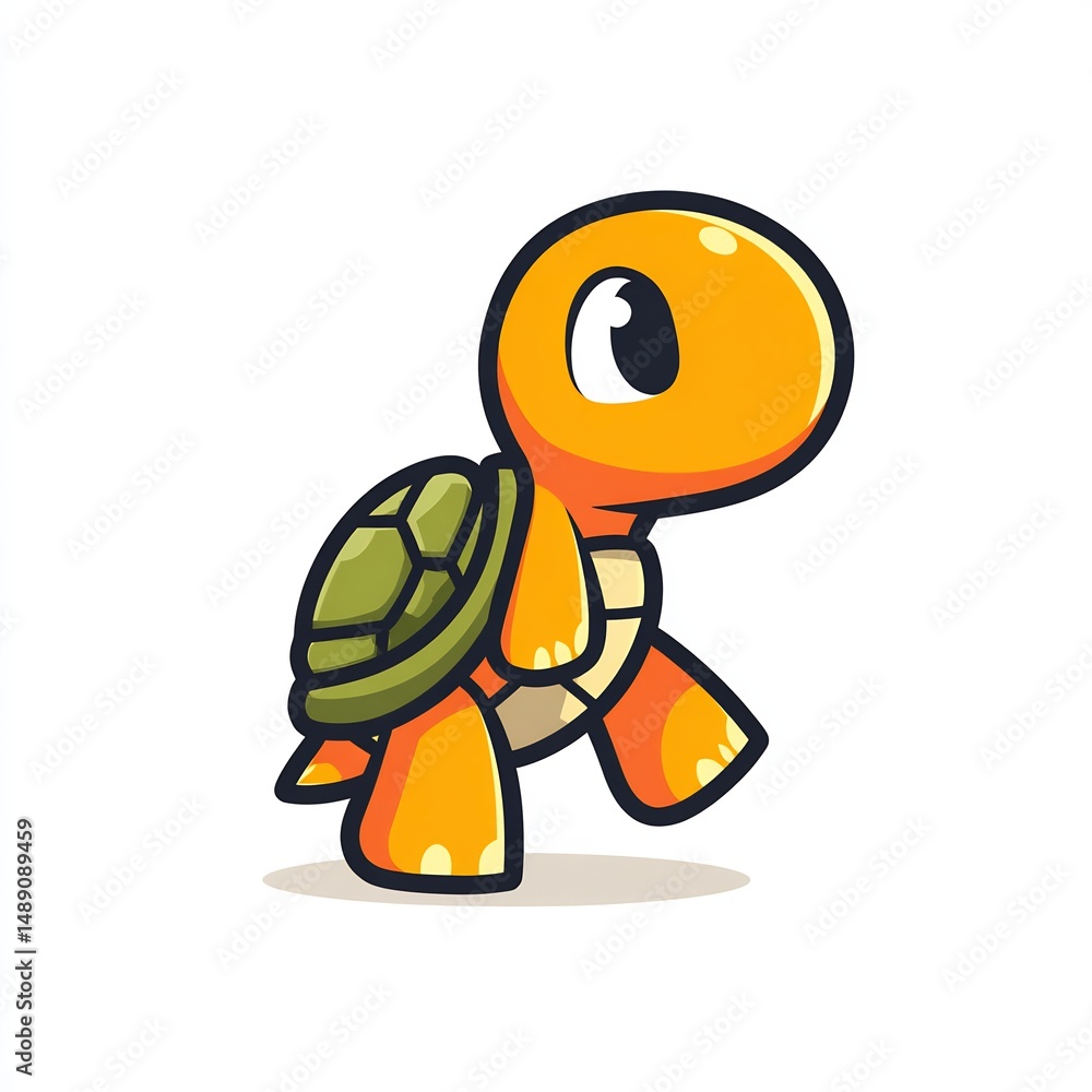 Fototapeta premium Cute turtle walking cartoon on white background