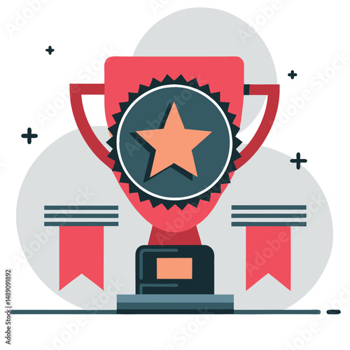 Awards Ceremony Podium with Spotlights and Trophies