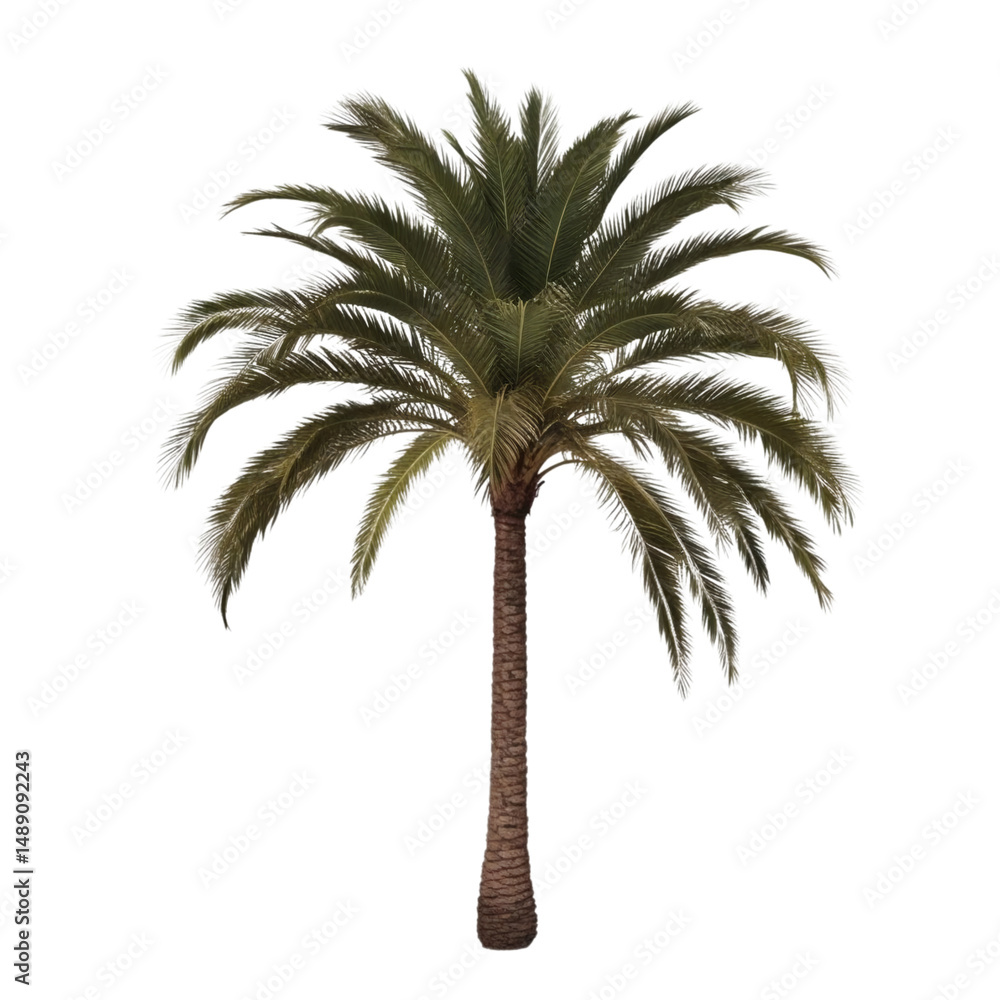 Obraz premium Palm tree with wide canopy, ideal for jungle visuals, botanical art, or eco design.