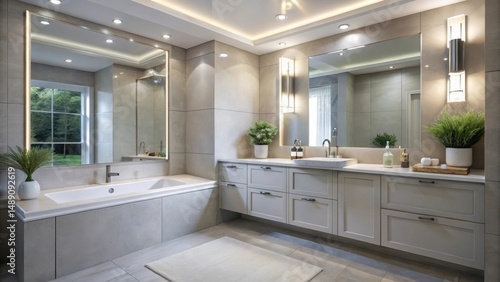 Wallpaper Mural Luxurious Modern Bathroom Design with Freestanding Tub and Double Vanity Featuring Neutral Tones and Natural Elements Torontodigital.ca