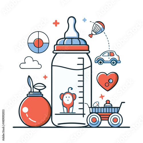 Nursing Concept: Illustrated Baby Drinking from Bottle