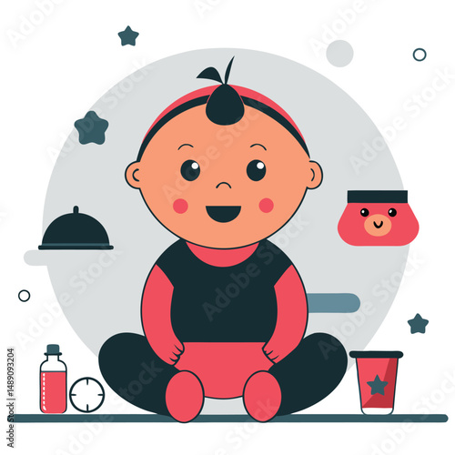 Cute Baby Concept Illustration with Playful Elements and Soft Colors