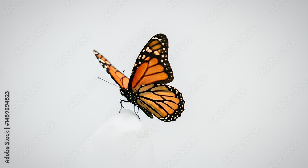 Fototapeta premium Monarch Butterfly Displaying Wing Pattern Isolated on White Background Wildlife and Natural Beauty
