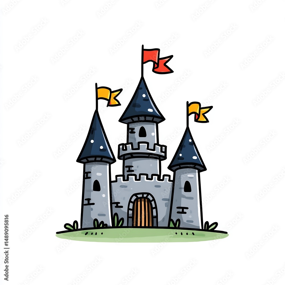 Obraz premium Cartoon Castle with Flags