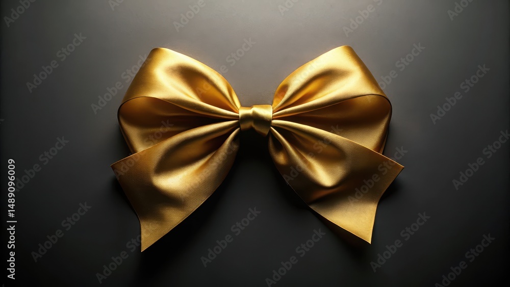 A Luxurious Golden Satin Ribbon Bow on a Dark Background, Ideal for Elegant Design and Festive Occasions A Luxurious Golden Satin Ribbon Bow on a Dark Background, Ideal for Elegant Design and Festive Occasions