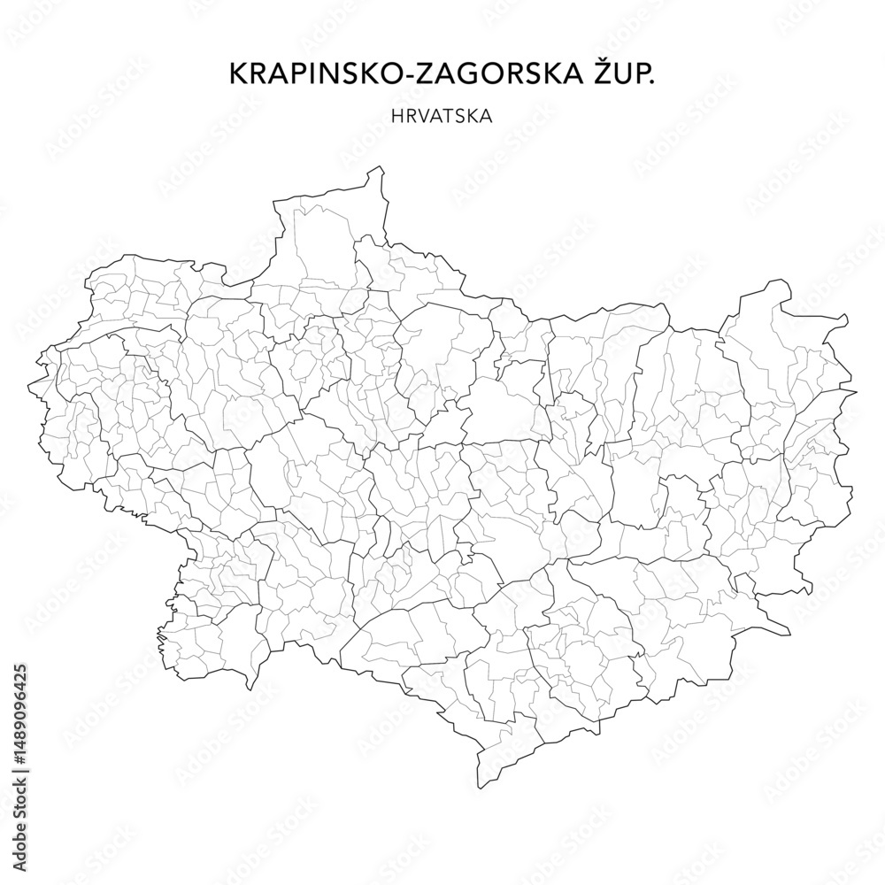 Fototapeta premium Vector Map of Krapina-Zagorje County (Krapinsko-Zagorska Županija) with Settlements (Naselja), and Cities, Towns (Gradovi), and Municipalities (Općine) - Croatia 2025