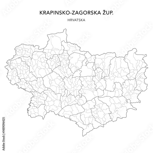 Vector Map of Krapina-Zagorje County (Krapinsko-Zagorska Županija) with Settlements (Naselja), and Cities, Towns (Gradovi), and Municipalities (Općine) - Croatia 2025