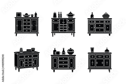 kitchen sideboard icon silhouette vector illustration