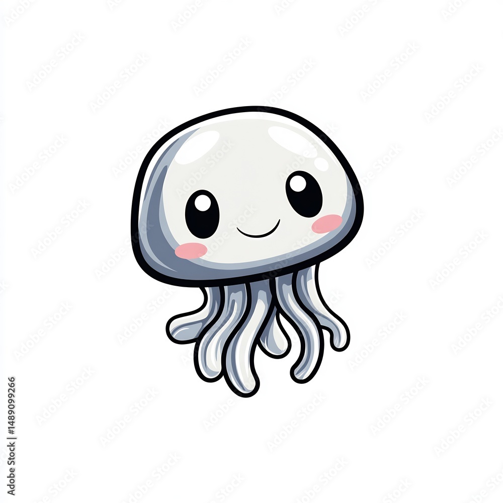Fototapeta premium Cute jellyfish floating icon on white background