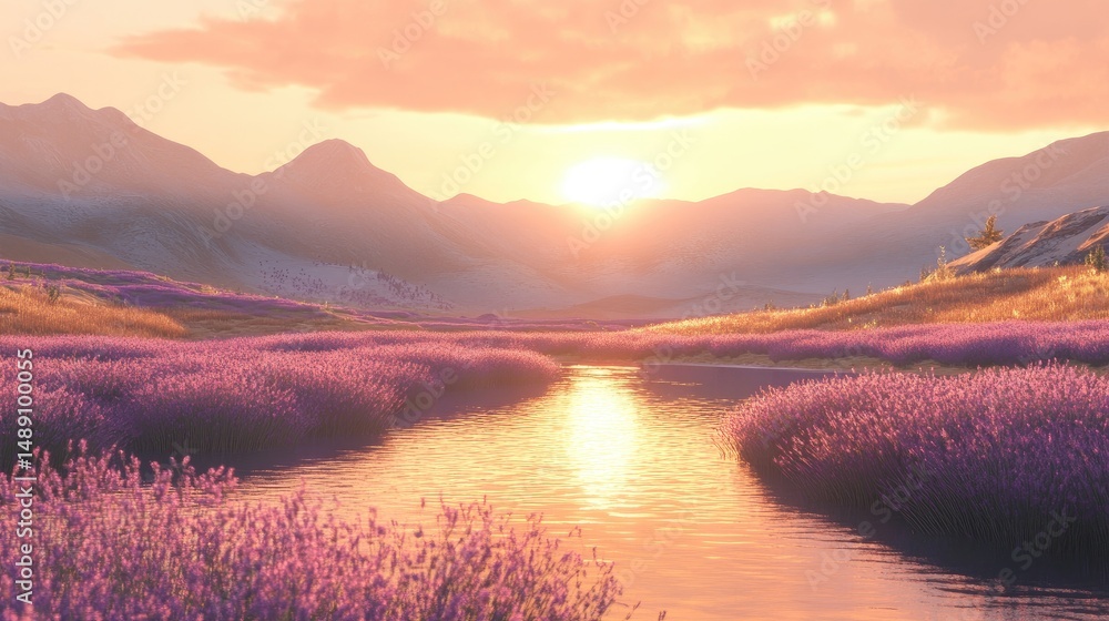 Obraz premium Lavender fields in full bloom stretching across the horizon on a summer afternoon