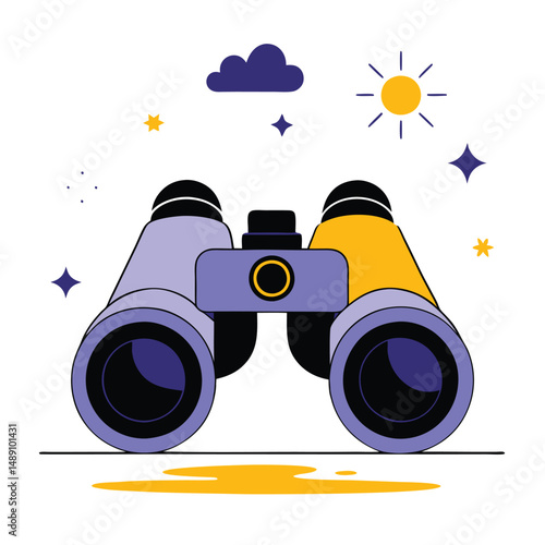 Concept Illustration of Binoculars with Exploratory and Visionary Imagery