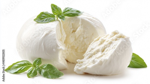 Artisan Mozzarella Cheese on White Background for Gourmet Food Photography