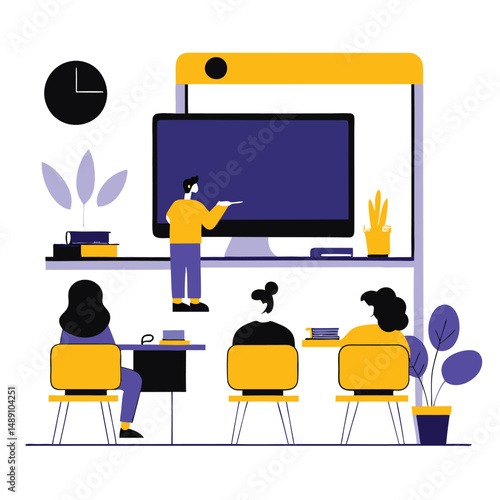 Collaborative Learning in the Digital Classroom: Blackboard Concept Illustration