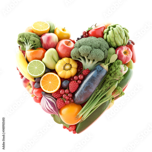 heart healthy fruits isolated on transparent background