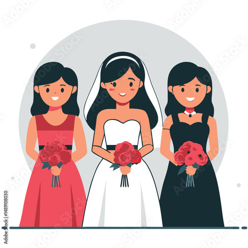 Concept Illustration of a Bride and Her Bridesmaids in a Whimsical Setting