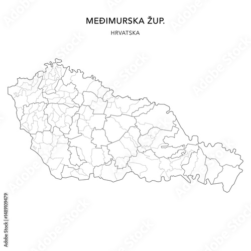 Vector Map of Međimurje County (Međimurska Županija) with Settlements (Naselja), and Cities, Towns (Gradovi), and Municipalities (Općine) - Croatia 2025
