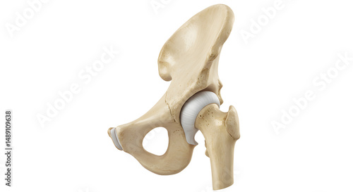 Anatomical illustration of a human hip joint showcasing its structure, functionality, and educational context