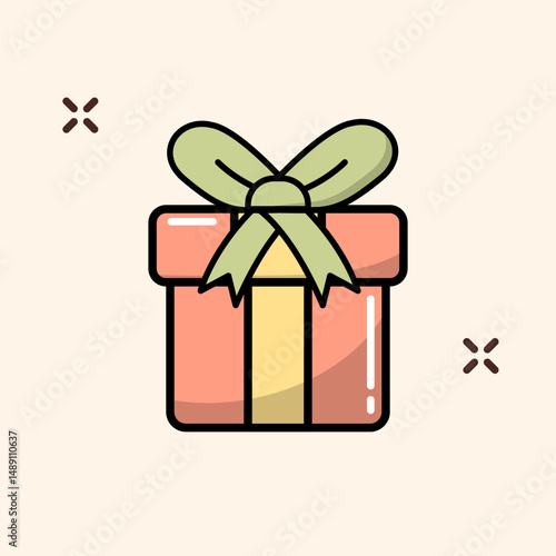 Gift Box Icon with Bow – Flat Vector Illustration