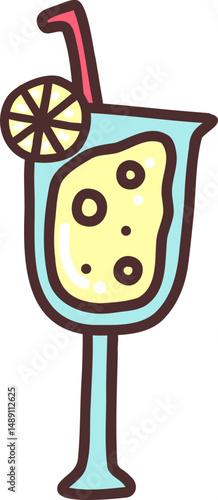 Cute Tropical Lemonade Drink in Glass Illustration