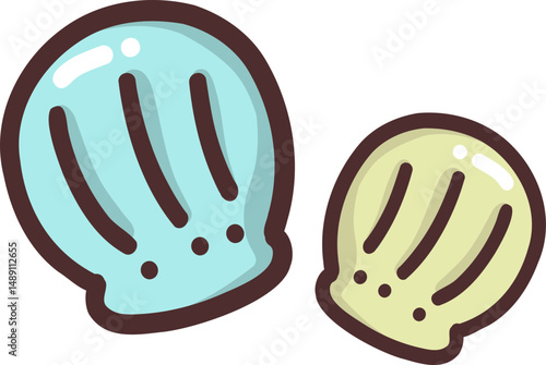 Cartoon Style Blue and Yellow Seashells Illustration