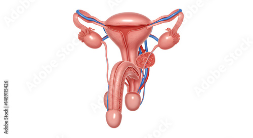 Detailed anatomical illustration of the female reproductive system showcasing the uterus, ovaries, and surrounding structures