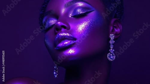 Glamorous woman with glitter makeup and dazzling earrings