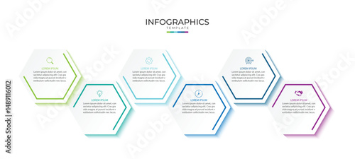 Business infographic design with 6 options. Vector  label with hexagons template.