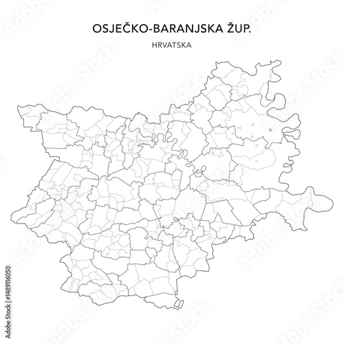Vector Map of Osijek-Baranja County (Osječko-Baranjska Županija) with Settlements (Naselja), and Cities, Towns (Gradovi), and Municipalities (Općine) - Croatia 2025