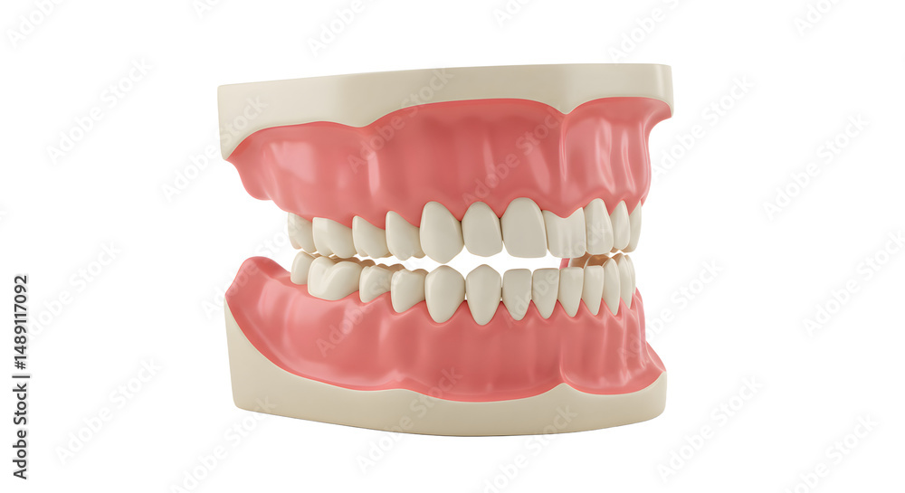 Obraz premium Detailed view of a dental model displaying upper and lower teeth, showcasing oral health, ideal for educational purposes