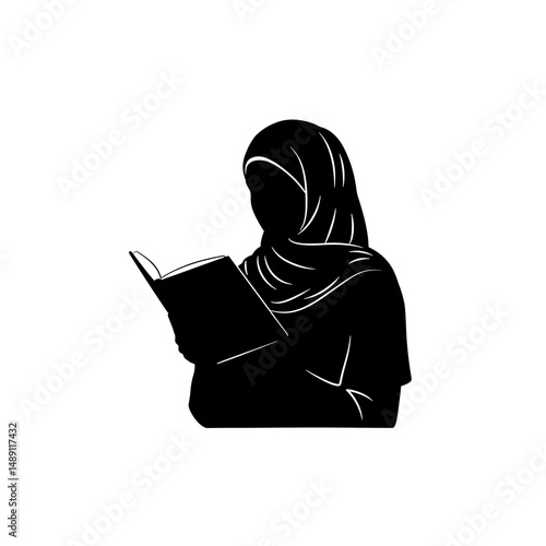 Silhouette of a Muslim Woman Deep in Thought While Reading a Book A Powerful Image Representing Education, Knowledge, and Islamic Culture
