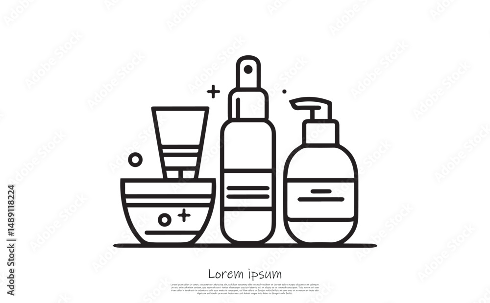 Outline Bottles Group With Bowl On Transparent Background Minimalist Style Art Outline Bottles Group With Bowl On Transparent Background Minimalist Style Art