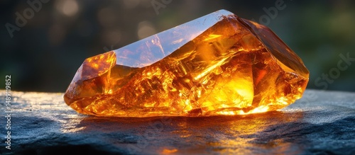 Liquid amber cascading over a gemstone surface, casting intricate reflections. 