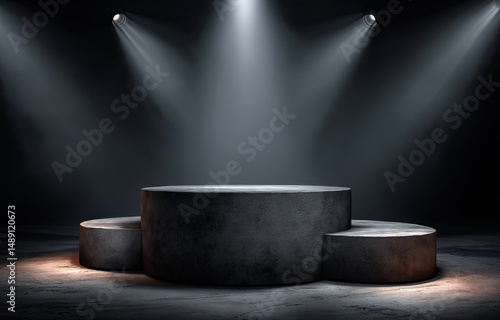 The television studio's modern theater's podium stage displays the concept background.