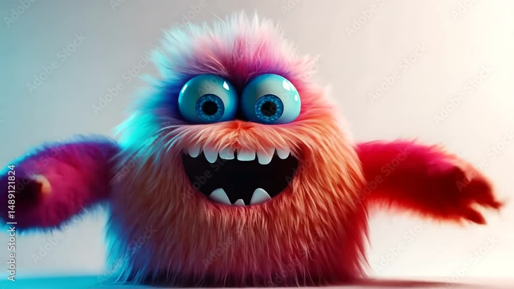 Happy Colorful Monster Character with Playful Expression Happy Colorful Monster Character with Playful Expression