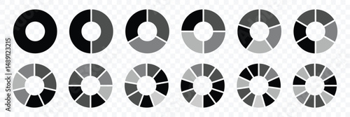 Pie chart icons. Diagrams infographic multicolored. Segment slice sign. Circle icons for infographic, UI, web design, business presentation. Vector illustration. 