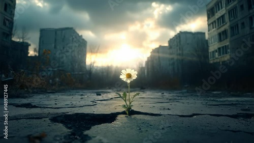 Resilient Flower in Urban Ruins Seamless Loop Background Video