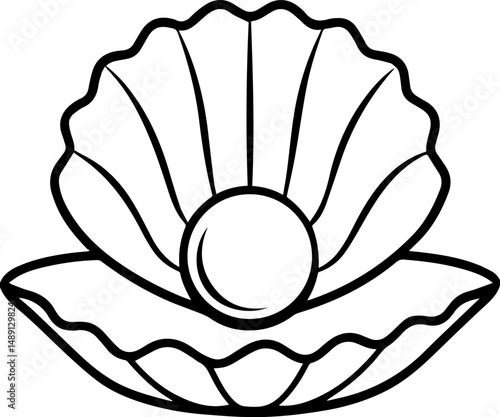 Sea shell with pearl outline vector and illustration, coloring book page
