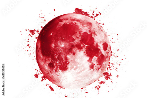 Red Blood Moon Exploding with Cosmic Dust and Debris in Space