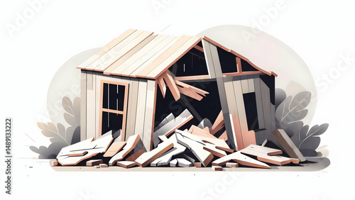Dilapidated Wood Shed in Disrepair After Storm Destruction and Collapse