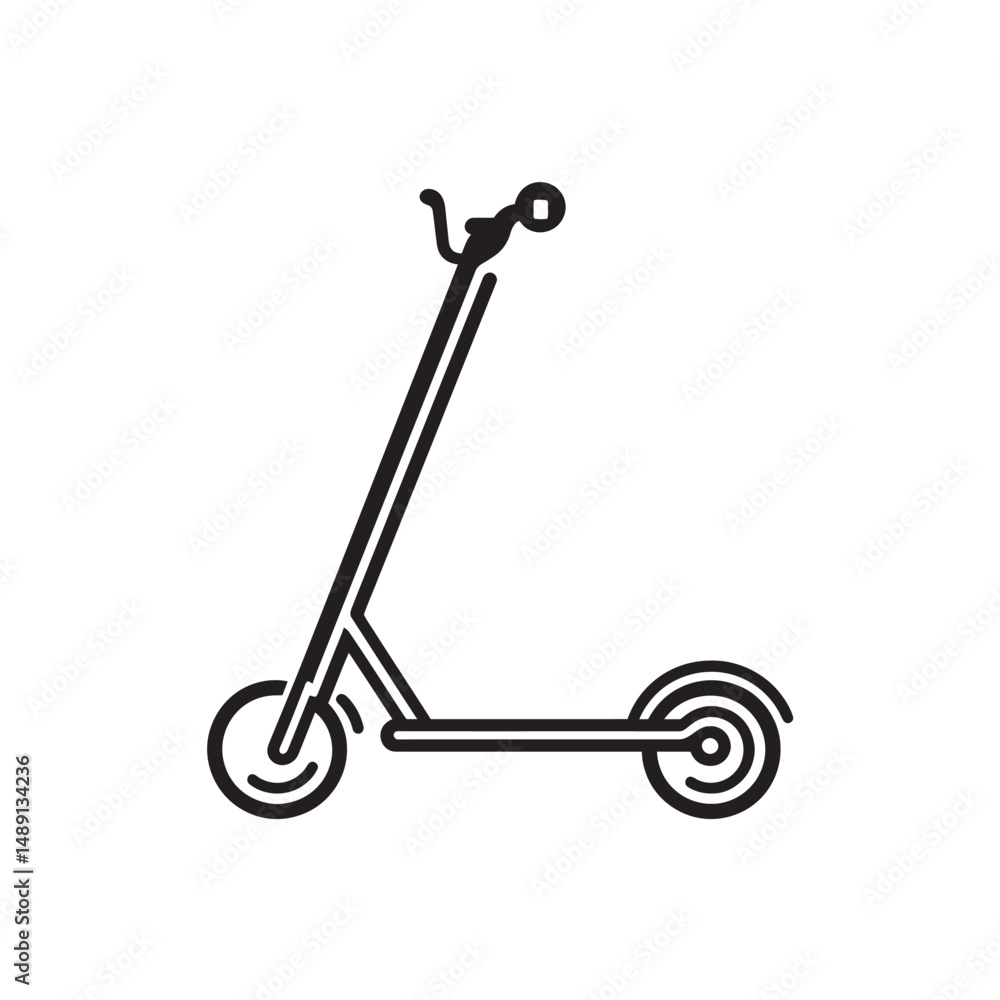Isolated line art shows an electric scooter with wheels, and handle on transparent background Isolated line art shows an electric scooter with wheels, and handle on transparent background